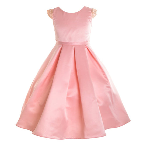 Petite Adele Big Girls Blush Dull Satin Beaded Junior Bridesmaid Dress 8-16 - SophiasStyle.com